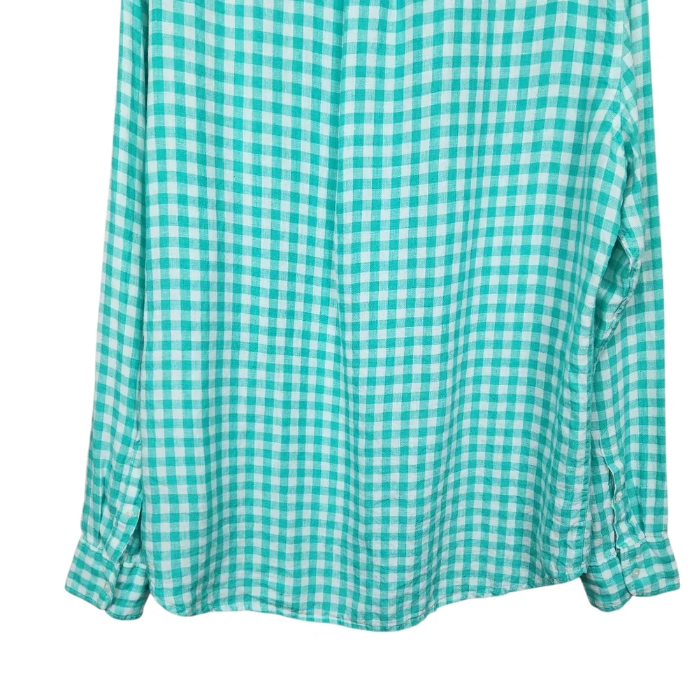 J. Crew Baird McNutt Irish Linen Green White Plaid Button Up Shirt Mens Size LT